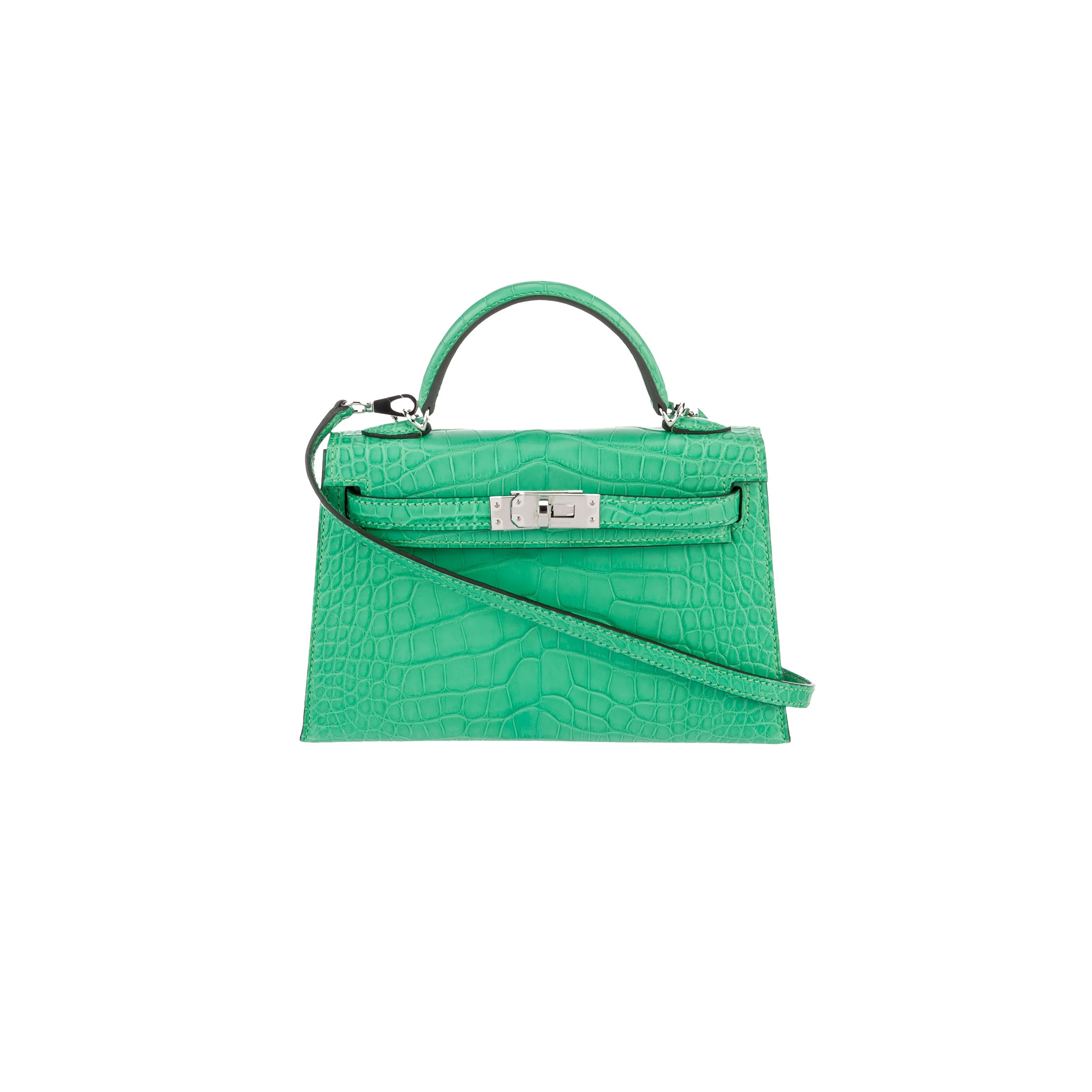 HERMÈS MASTER MINI KELLY II CROCODILE LEATHER IMPERIAL GREEN (19*12*5.5cm)
